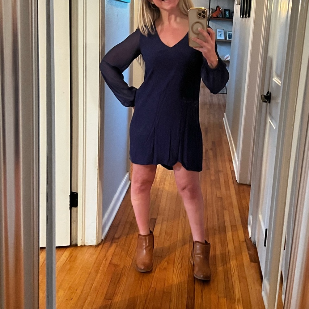 Express indigo (purple/blue) mini dress with sheer sleeves size S